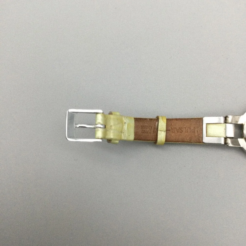 Pulsar Womens Watch 25mm Silver Tone Yellow Leather V400-1090 New Battery